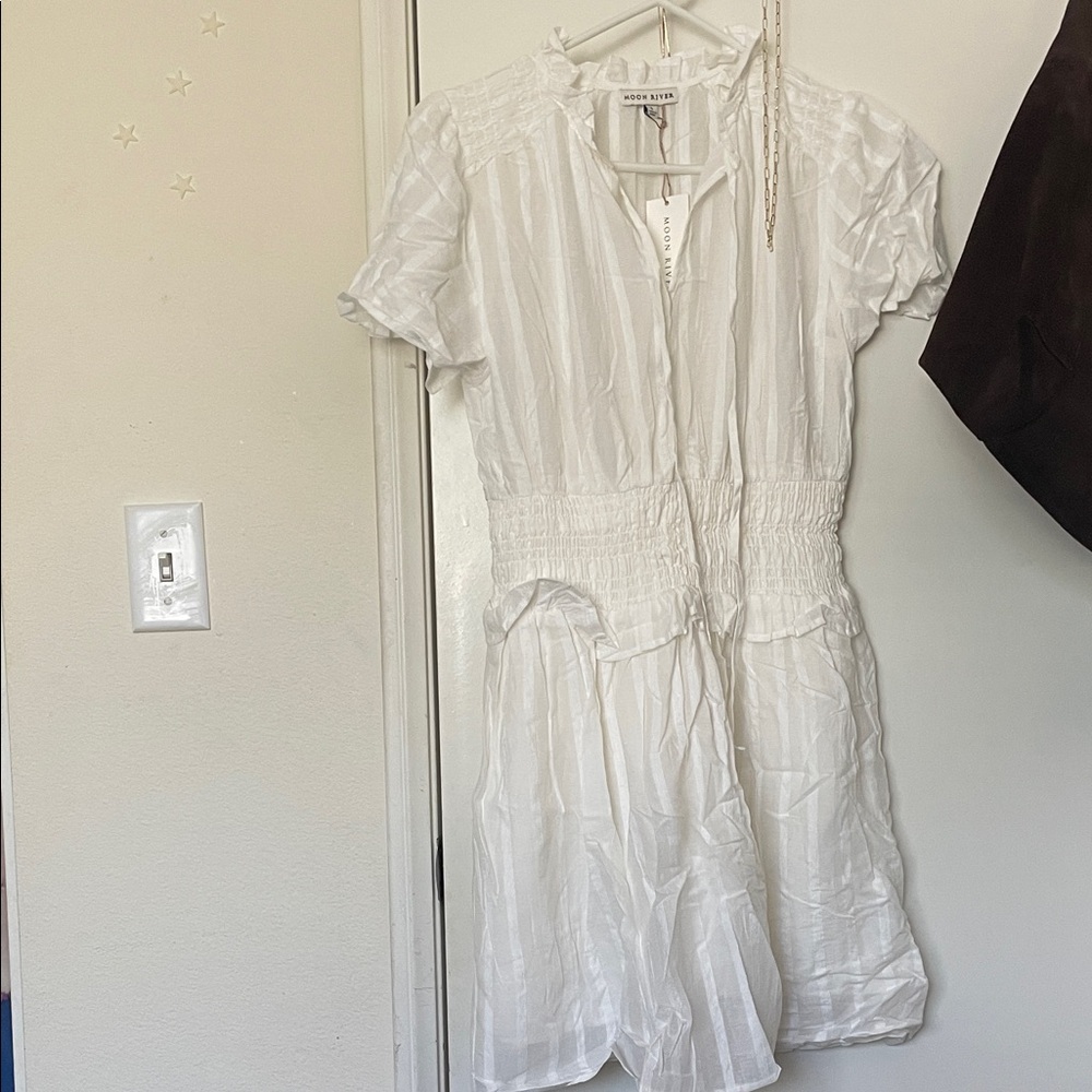 Moon River Cream Short Sleeve Mini Dress